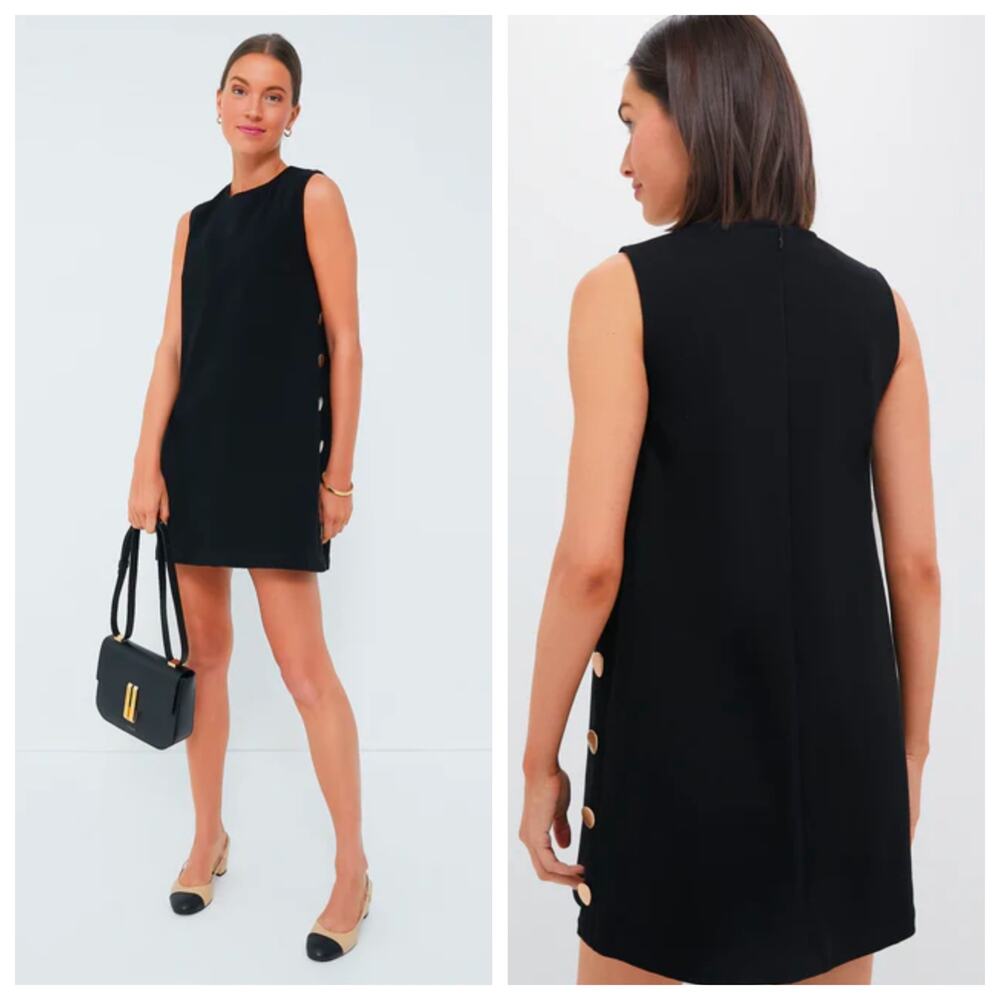 Tuckernuck Hyacinth House Bitsy Black Side Button Shift Mini Dress Sleeveless M